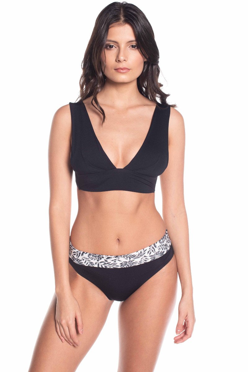 Minimalist Black Wide Strap Bikini Top with Reversible Seamless High W