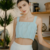 GINGHAM RUCHED TOP (BLUE)