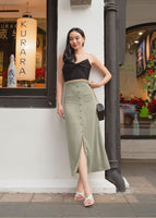Blair Midi Slit Skirt In Pistachio Green #6stylexclusive
