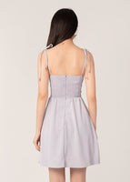 GIA Ruched Mini Tie String Dress In Soft Lilac
