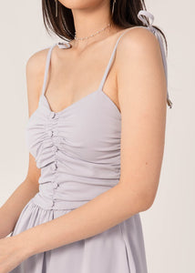 GIA Ruched Mini Tie String Dress In Soft Lilac