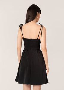 GIA Ruched Mini Tie String Dress In Black