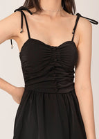 GIA Ruched Mini Tie String Dress In Black
