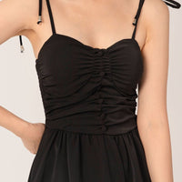 GIA Ruched Mini Tie String Dress In Black