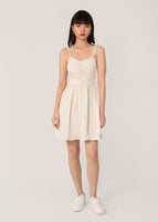 GIA Ruched Mini Tie String Dress In Cream
