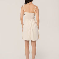 GIA Ruched Mini Tie String Dress In Cream