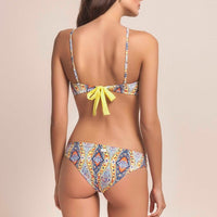 Abstract Print Mesh High Neck Bikini Top with Seamless Bikini Bottom Set