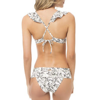 Floral Pattern Ruffled Bikini Top with Foldover Wide Waistband Bikini Bottom
