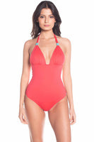 Reversible Red Halter One Piece Swimsuit
