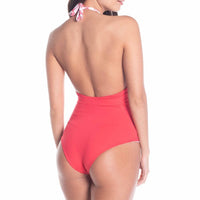 Reversible Red Halter One Piece Swimsuit