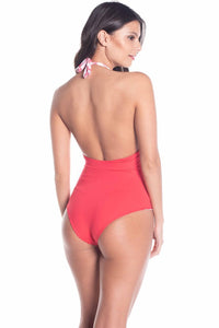 Reversible Red Halter One Piece Swimsuit