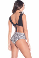 Minimalist Black Wide Strap Bikini Top with Reversible Seamless High Waist Bottom
