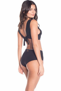 Minimalist Black Wide Strap Bikini Top with Reversible Seamless High Waist Bottom