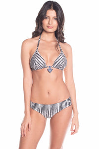 Reversible Black & Stripe String bikini top with Scrunch Panty Bikini Bottom Set