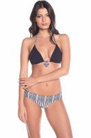 Reversible Black & Stripe String bikini top with Scrunch Panty Bikini Bottom Set
