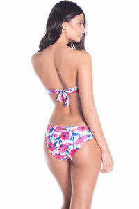 Strapless Bloom Print Bandeau Top with Seamless Bikini Bottom Set