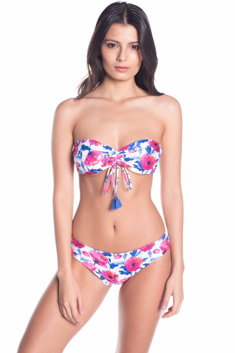 Strapless Bloom Print Bandeau Top with Seamless Bikini Bottom Set