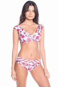 Reversible Floral Wide Strap Bralette Bikini Top with Reversible High Waist Bikini Bottom Set