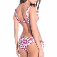 Reversible Floral Back Hook Bralette Bikini Top with Reversible Tie Side Bikini Bottom