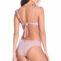 Multi-way Style Neutral Palette Ruffles Bandeau Top with Scrunch Side Bikini Bottom