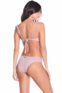 Multi-way Style Neutral Palette Ruffles Bandeau Top with Scrunch Side Bikini Bottom