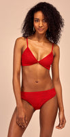 Pleat Details Red Back Hook Bralette Bikini Top
