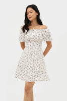 RIGEL FLORAL RUCHED DRESS (WHITE)
