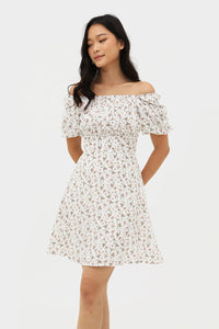 RIGEL FLORAL RUCHED DRESS (WHITE)