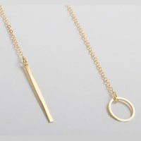 Minimalist Gold Circle & Bar Lariat Necklace