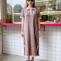 NONA Retro Knit Dress Short Sleeve Tea Rose