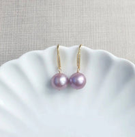 Sleek CZ ear hooks with Lavender Edison pearls
