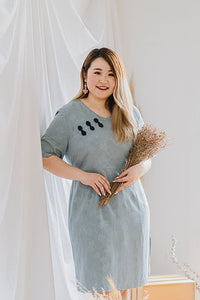 Roxanne Oriental Knot Dress in Greyish Blue