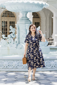 Vera Double Slits Midi in Navy Floral