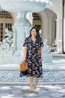 Vera Double Slits Midi in Navy Floral
