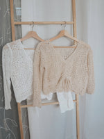 Odette Crochet Knit Ruched Sleeve Top [OATMEAL]
