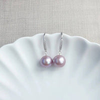 Sleek CZ ear hooks with Lavender Edison pearls