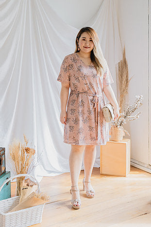 Ava Floral A-Line Dress in Dusty Pink