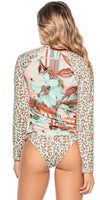 Mix Print Floral Rashguard Swim Top
