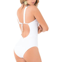 High Shine One Piece White Swimsuit with Tummy Control