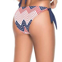 Lulu Zigzag Nautical Striped Ribbon Bandeau with Side Tie Bikini Bottom Set