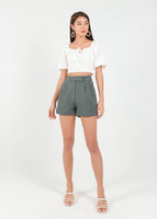 Buckle It Up Highwaisted Shorts in Graphite Green
