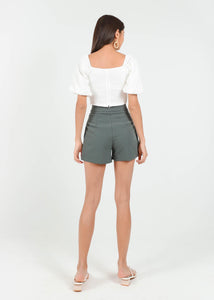 Buckle It Up Highwaisted Shorts in Graphite Green