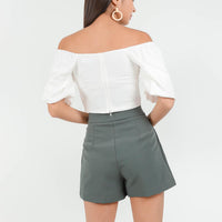 Buckle It Up Highwaisted Shorts in Graphite Green