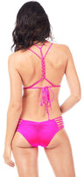 ENVY PUSH UP Bright Pink Macrame Bikini Top with Macrame Bikini Bottom
