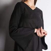 Qarina Asymmetric Slit Sleeves Dress in Black