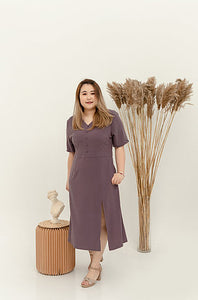 Gwen Button Down Midi in Dusty Purple