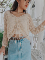 Odette Crochet Knit Ruched Sleeve Top [OATMEAL]
