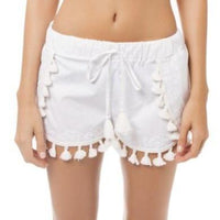 Crème White Tassels Cotton Shorts
