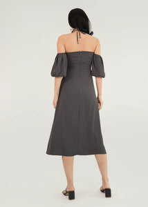 Ease Of Eden Midi Slit Dress In Graphite #6stylexclusive