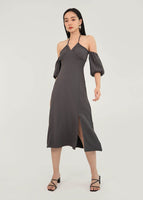 Ease Of Eden Midi Slit Dress In Graphite #6stylexclusive
